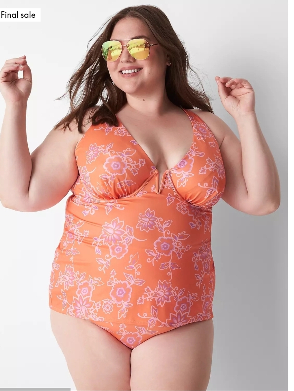 Cacique Nectarine Floral Underwire V-wire Swim Top Size 40DD NWT